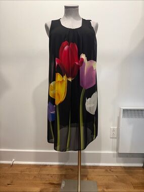 Froccella Floral Shift Dress Black Multi Color Medium